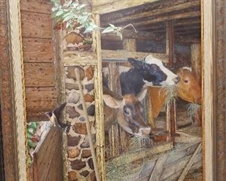 Weisman Weiler, Cows in Barn, o/b 20" x 16"