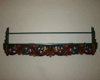 Carved wooden polychrome plate shelf