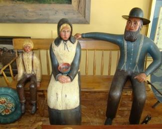 William Jauquet Carved Primitive grouping of Amish Family