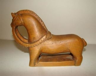 Carved wooden horse figure