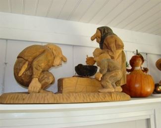 Carved wooden trolls