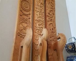 Three Mangle boards with chip carving and relief carving, 20th c.