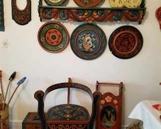 Partial selection of rosemaling items.