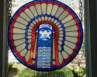 Chief Illiniweck hanging stained glass window.