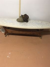 Midcentry table with surf board marble top