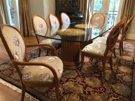 Century Furniture neoclassical dining chairs with custom silk upholstery