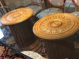 Century Furniture glass top dining table with neoclassical double column pedestals