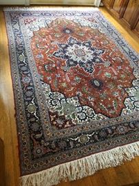 Persian Heriz hand-knotted wool/silk rug