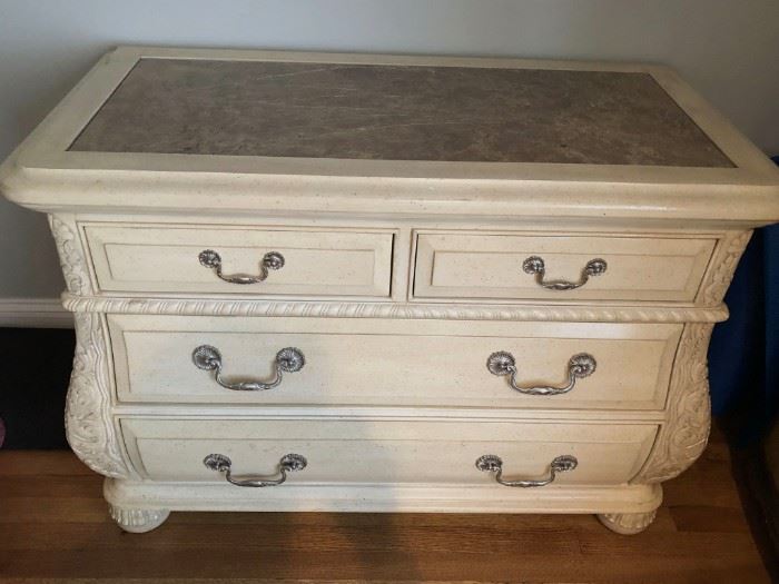 Marble top bombe chest