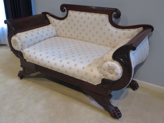 Mid 19th century Empire style settee with Napoleonic "Bee" upholstery