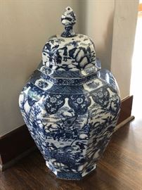 Pair of impressive Ethan Allen blue/white porcelain temple jars