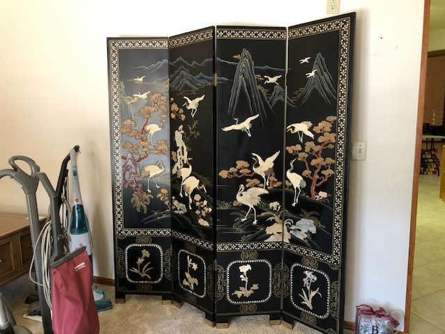 great vaccums and oriental 4 panel screen in heavy wood