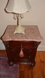Very Nice Granite Top / Mahogany Small Cabinet, carved 