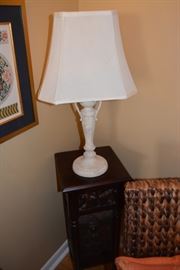 Carved white marble lamp, end table 