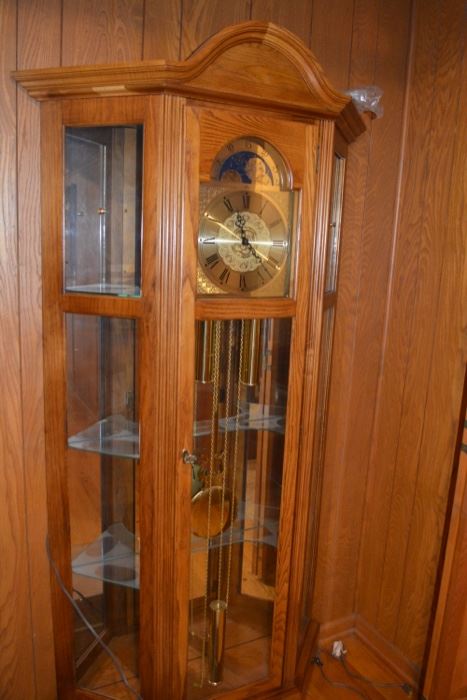 Oak Grandfather Clock / Curio Cabinet