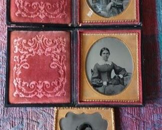 Three Antique Ambrose type images of ladies.  Lovely Condition.  w strong light and dark features.  keep away from light.