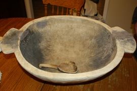 Large Hand Carved Dough Bowl Mid 1800's