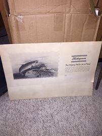 (4) Shakespeare fishing prints
