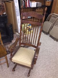 Antique upholstered seat rocking chair