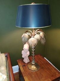 PR Bronze Jansen Palm Tree Table Lamps Mid Century Modern