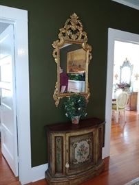Beautiful old hand-painted credenza and another beautiful French mirror