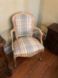 Beautiful pair of French chairs love the upholstery Hickory N. C