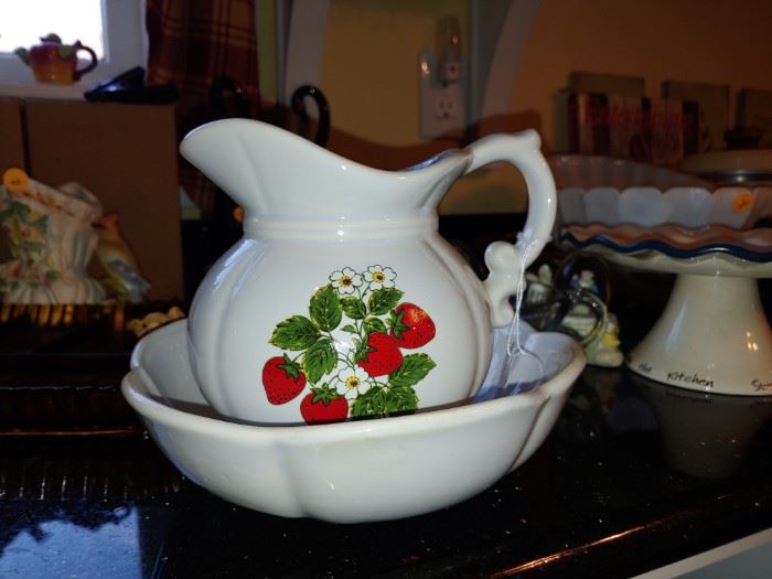 Vintage McCoy strawberry pitcher and Bowl