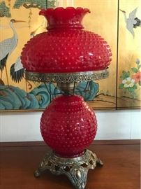 054Ruby Red Hobnail Lamp