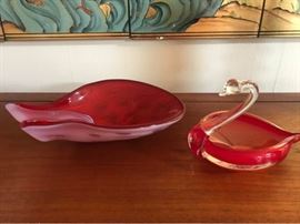 060Red Fused Art Glass Pieces