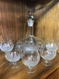 155 Ship Theme Decanter  Cognac Glasses