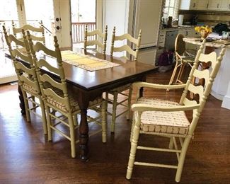 Vintage Kitchen Table with built in extensions and 6 Ladder Back Chairs