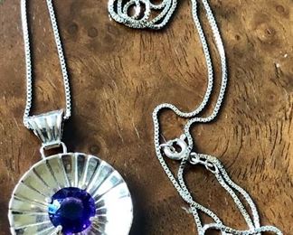 18 K gold and Amethyst Pendant on 14K Chain
