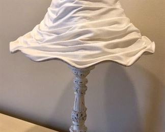 Heavy lamp with white ruched shade