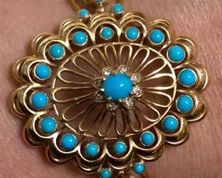 18K 1950s Bracelet with Turquoise and Diamond