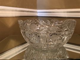 Etched and cut  brilliant glass bowl. Sawtooth rim.