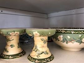 Magnolia candlesticks and bowl collection.
