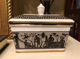 Grecian inspired porcelain box. Made in Portugal.