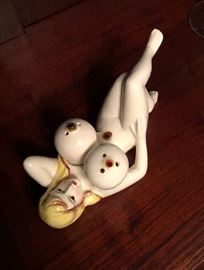 1950s risqué nude salt and pepper shaker with rhinestone “embellishments!”