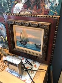 Close up of the sailboat oil painting
