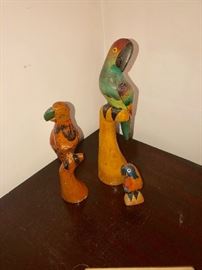 Wooden parrot statues
