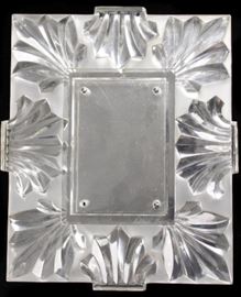 Lalique France Crystal Table Frame                            Description: Etch marked twice on the front: Lalique France. 
Width: 7 3/8 inches. 
Height: 8 3/4 inches. 
Weight: 5 1/2 lbs.
Notes: 5 1/2 lbs.