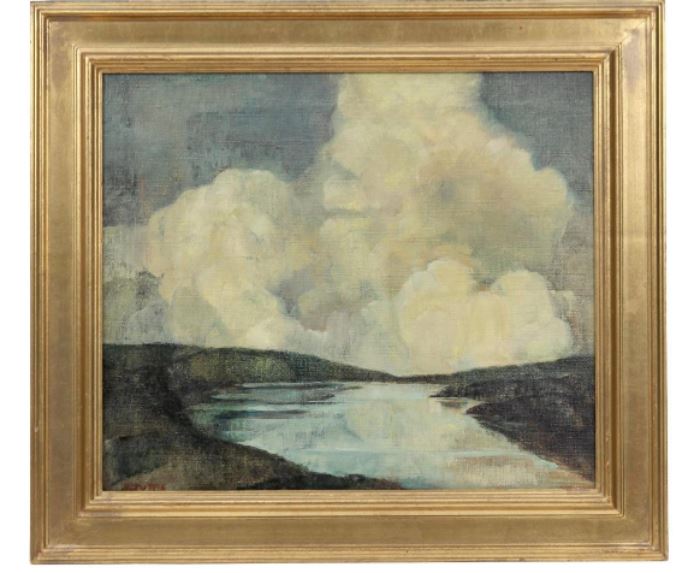 Isabelle Hollister Tuttle (American 1895-1978) Oil on Canvas Landscape                                                                            Description: Artist signed lower left: I. Tuttle. 
Size: Canvas: 18 x 21 1/8; Frame: 23 12 x 26 5/8 inches. 
Weight: Shipping weight: 5 lbs. 

This biography is courtesy of the Artists Association of Nantucket. 
"Tuttle spent summers on the island (Nantucket) in her youth and knew several local artists, including Maud Stumm.  In 1926 she moved to the island; taking up residence at the old Jethro Coffin House on North Liberty street with her husband, print maker Henry Emerson Tuttle.  
Tuttle became a regular student of Frank Swift Chase and painted under his influence for three decades.  She is first listed as an exhibitor at the Easy Street Gallery in 1925.  Tuttle joined the executive board of the Artists Association of Nantucket in 1946 and remained committed to the association throughout her life.  
After neglecting her paints for a decad