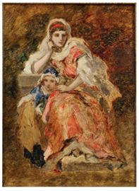  Attributed to Narcisse Virgile Diaz de la Pena (French 1808-1876) Oil on Panel Mere et enfant           