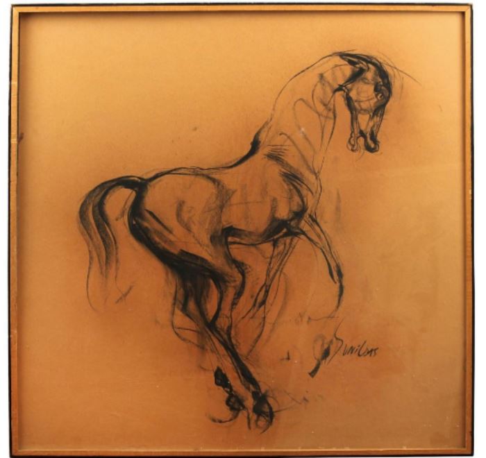 Sunil Das (Indian b.1938) Charcoal on Paper Horse