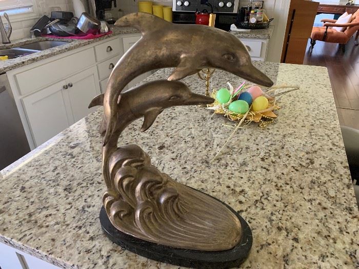 Dolphin Sculpture - Metal on Marble