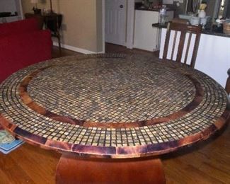 nice stone inlaid table with chunky wood base