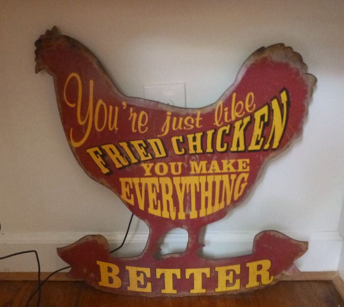 cool metal chicken sign