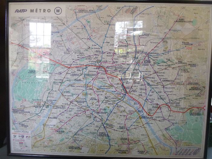 cool very large framed Paris Metro map