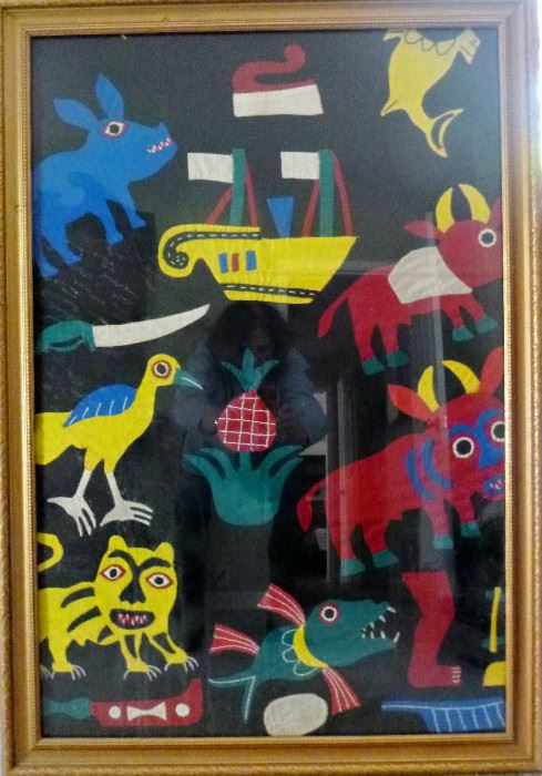 really great piece of framed fabric art purchased in Senegal, Africa when she was visiting there
