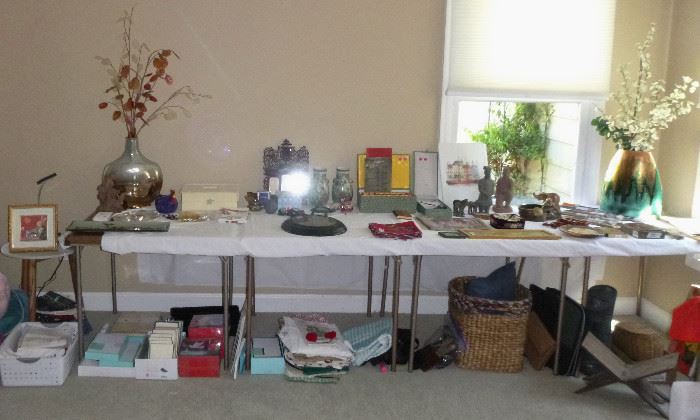 eclectic assortment, includes Crane stationary, boxed Christmas cards, high end linens, African art & more